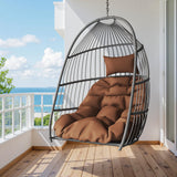 Hanging Egg Chair Without Stand, HDPE Rattan Foldable Swing Chair with Aluminum Frame & UV Resistant Cushion, Hammock Egg Basket for Indoor Outdoor Bedroom Garden, 350Lbs Capacity (Coffee) DAIJIA CHINA