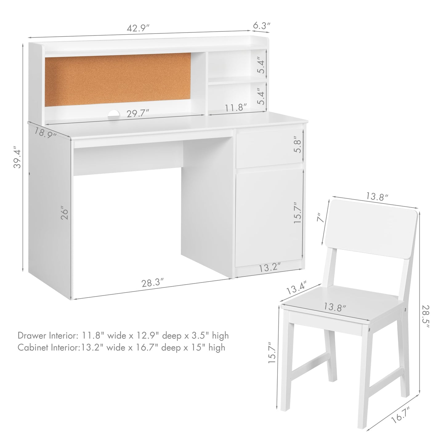 UTEX Kids Study Desk with Chair, Kids Desk and Chair Sets with Hutch and Storage Cabinet, Wooden Children Study Table, Student Writing Desk Computer Workstation for 5-12 Years Old