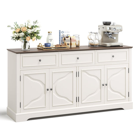 Dripex 63" Sideboard Buffet Cabinet with Storage, Farmhouse Kitchen Storage Cabinet with 3 Drawers&4 Doors, Buffet Console Table Coffee Bar Cabinet with Adjustable Shelf for Dining Living Room, White Dripex
