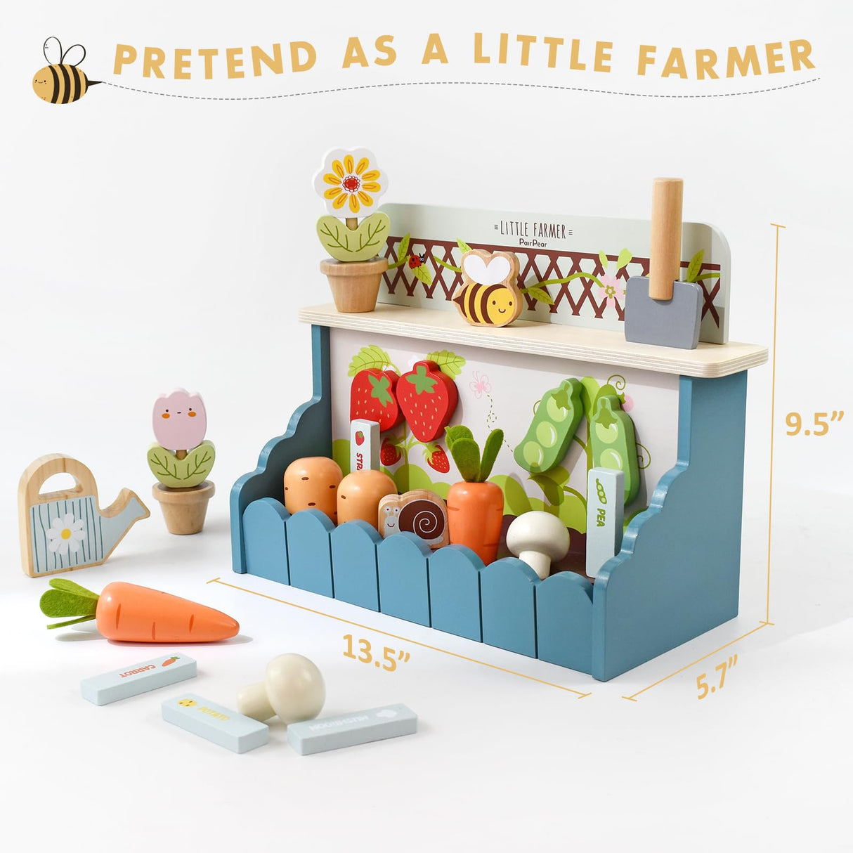 PairPear Flower Garden Toy Playset,Toddlers Wooden Toys Play Food Set for Girls Boys 3 Years and Up PairPear