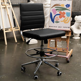 Okeysen Drafting Chair Armless Desk Stool, 400 LBS Ergonomic Leather Tall Office Chair with Adjustable Foot Ring, Modern Standing Desk Chair with Ribbed Mid Back, Swivel Rolling Drafting Stool. Lepdep