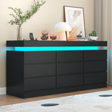 9 Drawer Dresser with Power Outlet, Dresser with LED Light, Modern Chest of Drawers for Closet, Double Wide Drawer Organizer Cabinet for Bedroom, Living Room, Entryway, Hallway (Black, 9 Drawers) Gyfimoie