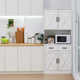 Walmokid 71" Tall Kitchen Pantry Cabinet，Farmhouse Storage Cabinet with Barn Doors and Adjustable Shelves, Heavy Duty White Microwave Cabinet with Drawers for Dining Room, Living Room Walmokid
