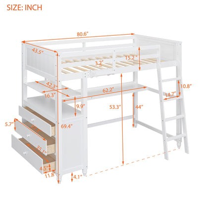 Twin Size Loft Bed with Desk and Storage by Harper & Bright Designs - Solid Wood Frame in White - WoodArtSupply