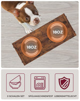 Vantic Elevated Dog Bowls - Adjustable Raised Dog Bowls for Small Dogs and Cats, Sturdy Rustic Brown Particle Board Dog Food Bowl Stand with 2 Stainless Steel Bowls and Non-Slip Feet Vantic