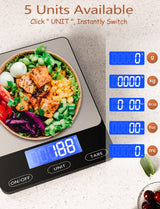Food Scale -33lb Digital Kitchen Scale for Food Ounces Grams Rechargeable 304 Stainless Steel,Batteries and Type-C Charging | Perfect for Meal Prep, Cooking, and Baking, Black GGQ