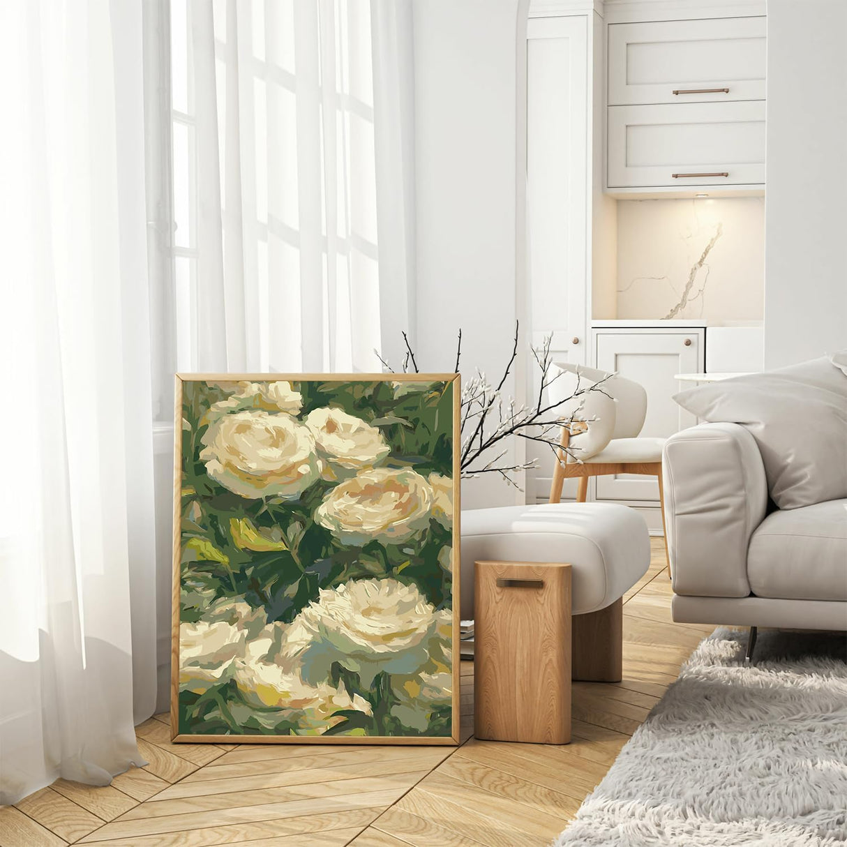 Yunruily Flower Paint by Number Kits for Adults-Flowers Paint by Number for Adults Beginner,White Flower Painting by Numbers on Canvas Gifts Home Wall Decor,16x20 Inch Yunruily