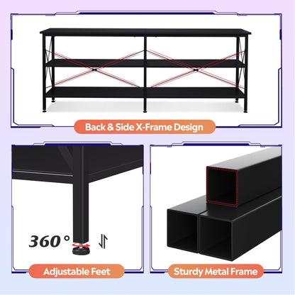 WLIVE TV Stand up to 70 Inch TV, 63" Entertainment Center with LED, TV Media Console with 3-Tier Storage Shelves for Living Room and Bedroom, Black