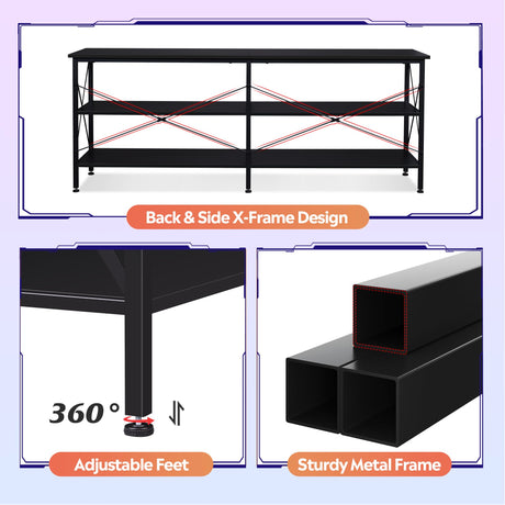 WLIVE TV Stand up to 70 Inch TV, 63" Entertainment Center with LED, TV Media Console with 3-Tier Storage Shelves for Living Room and Bedroom, Black WLIVE