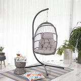 Patiorama Indoor Outdoor Egg Swing Chair with Stand, Patio Grey Wicker Rattan Hanging Chair with Rope Back, Cushion,Cover,All Weather Foldable Hammock Chair for Bedroom, Garden (Light Grey) Patiorama