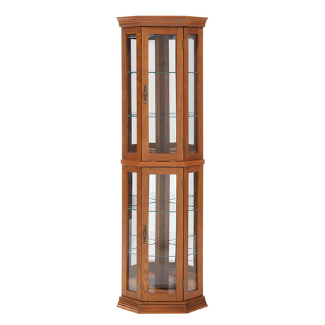 CKEASEAN Corner Curio Cabinet, 70" H Glass Display Cabinet with 6 Tempered Adjustable Glass Shelves and Vintage Door Decoration, China Cabinet with Light Bulb Included, Rack for Living Room(Oak) CKEASEAN