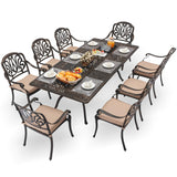 AIWOEN 9-Piece Cast Aluminum Patio Furniture, Outdoor Dining Sets for 8 Include 87" Rectangular Patio Dining Table and 8 Stackable Chairs with Cushions & Umbrella Hole (Bronze) AIWOEN