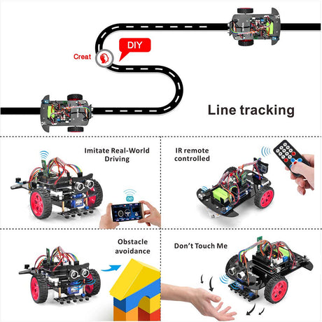 OSOYOO Model 3 Robot Car DIY Starter Kit for Arduino,Educational Motorized Robotics, Remote Control App, Learning How to Code, IOT Mechanical Coding for Teens and Adults OSOYOO