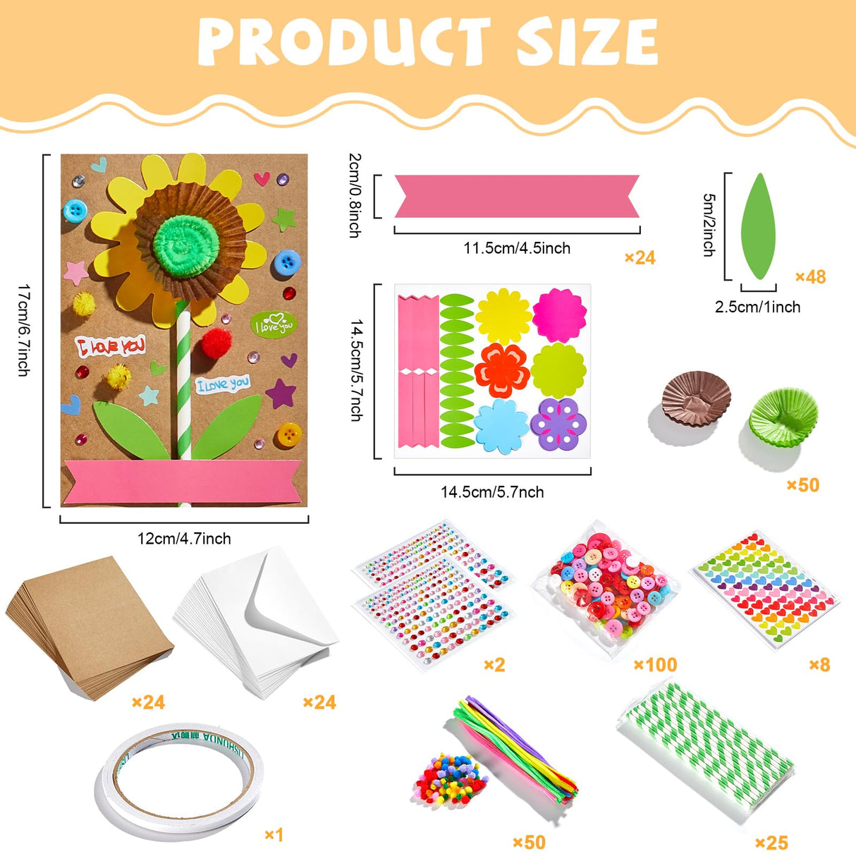 24 Packs Mother's Day Crafts for Kids 3D Flower Greeting Card Making Kit Happy Mothers Days Paper DIY Art Craft Set with Foam Stickers Straws Cake Cups Handmade Gifts for Mom Classroom Activity Lonfliness