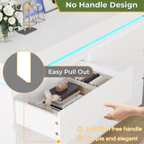 DICTAC Modern 6 Drawers White Dresser with Sliding Desktop, Wide Chest of Drawers with Charging Station & LED Lights, Large Storage Tower Clothes Organizer, White Dresser for Bedroom DICTAC