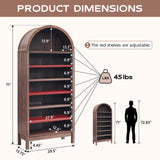 IFGET 71" Tall Arched Bookshelf, 7 Tiers Arch Bookcase with Storage, Modern Farmhouse Book Shelf with Adjustable Shelves, Wood Bookshelf w/Open Display Shelves for Living Room, Office (Brown) IFGET