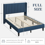 Yaheetech Full Size Bed Frame, Upholstered Platform Bed with Wing Edge Headboard, Square Tufted Fabric/Mattress Foundation/Wooden Slats Support/No Box Spring Needed/Easy Assembly/Navy Blue Yaheetech