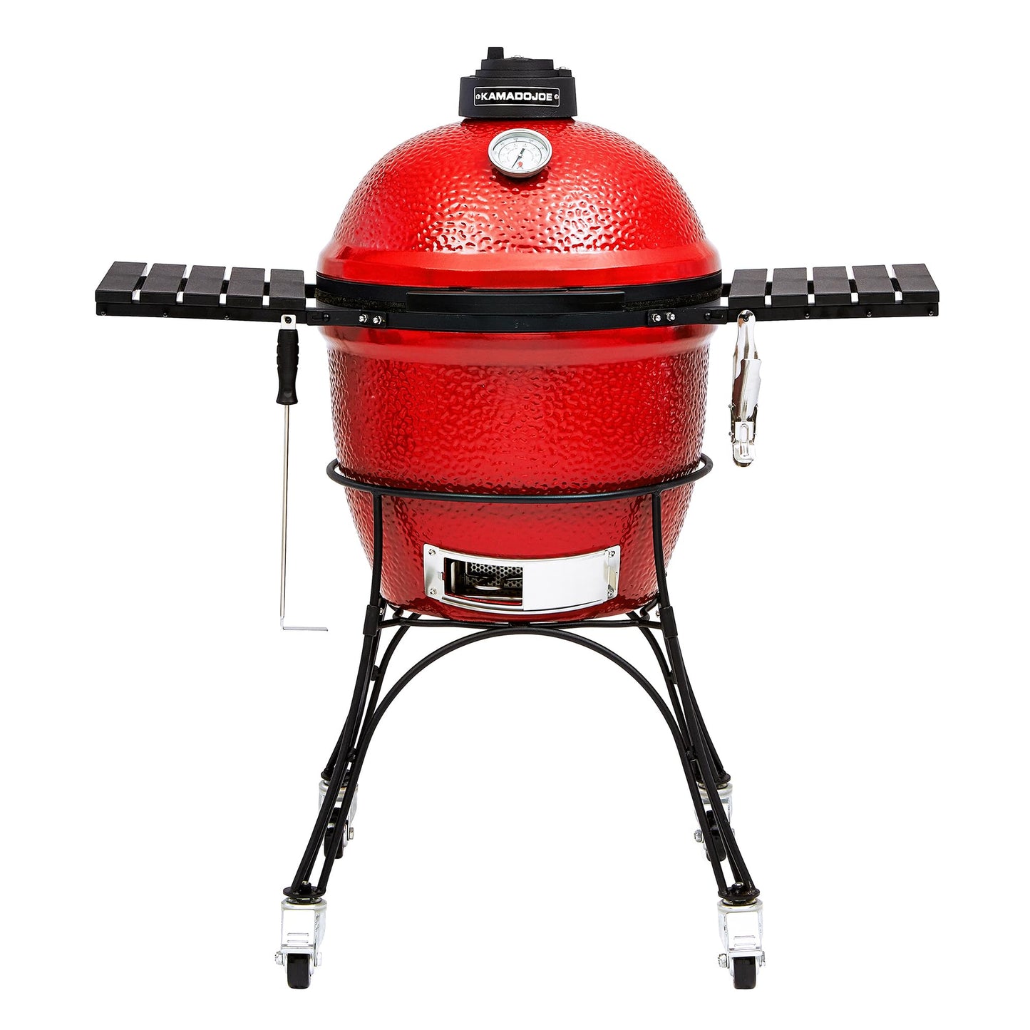 Kamado Joe® Classic Joe™ I Premium 18-inch Ceramic Charcoal Grill and Smoker in Red with Cart, Side Shelves, Grill Gripper, and Ash Tool. 250 Cooking Square Inches, 2 Tier Cooking System, Model KJ23RH