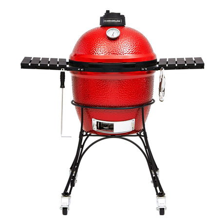 Kamado Joe® Classic Joe™ I Premium 18-inch Ceramic Charcoal Grill and Smoker in Red with Cart, Side Shelves, Grill Gripper, and Ash Tool. 250 Cooking Square Inches, 2 Tier Cooking System, Model KJ23RH Kamado Joe