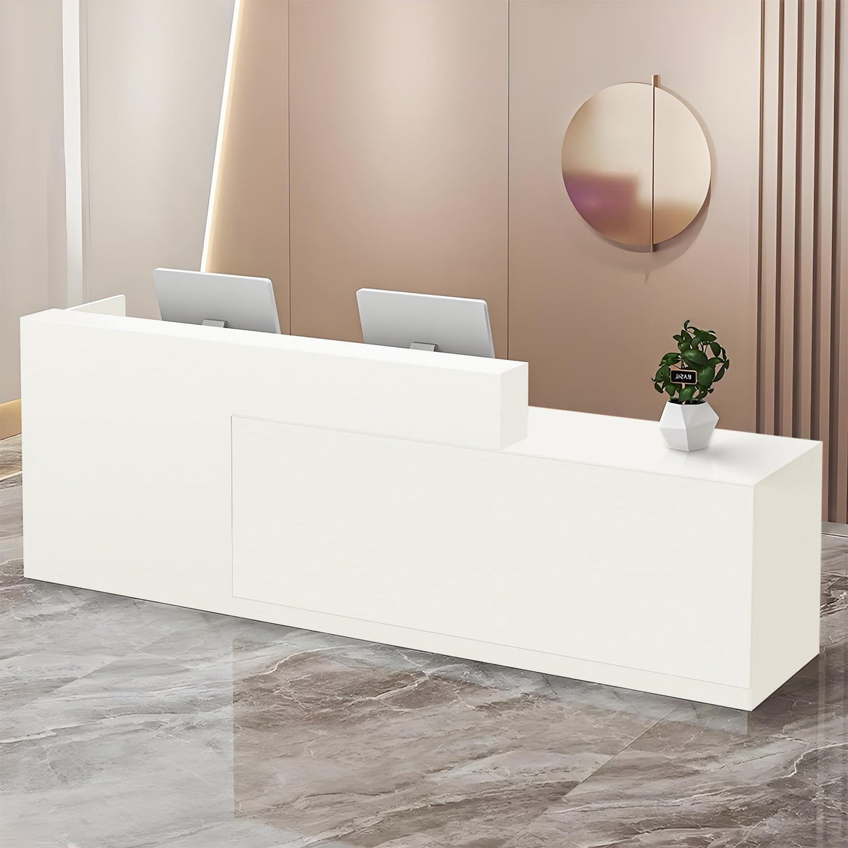 Modern Reception Desk with Storage Drawers and Open Shelves, 47-95 Inch Front Counter Table for Office, Salon, Lobby, Retail Store, or Home Workspace Left/White 47" Wx23.6 Dx39.4 H LSZMXI