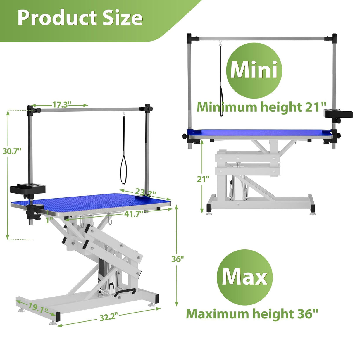 MODCART 43" Hydraulic Pet Grooming Table w/Anti-Static Table Top, Heav Duty Z-Lift Dog Grooming Table/21-36 w/Armrests/Leash Covers/Tool Organiyzers/Hooks, Weight Capacity 330LBS Black MODCART