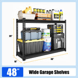 SDXYSTCE 48" W Garage Shelving Heavy Duty, 1000LBS Loads Adjustable Garage Storage Shelves, 2-Tier Metal Shelving Units and Storage Racks, Industrial Utility Shelf,48" Wx18 Dx39 H, Black SDXYSTCE