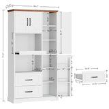 IRONCK Farmhouse Kitchen Pantry Cabinet, Kitchen Hutch Cabinet with Microwave Stand, Tall Food Pantry Cabinet with Storage Drawers and Adjustable Shelf for Kitchen, Dining Room, White IRONCK