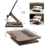 Vigo Wood Book Stand for Reading 360° Adjustable, Wooden Laptop Stand, Cookbooks Holder, Music Scores, Featuring Multi-Height Angles and Foldable Design with Page Clips. Vigo Wood