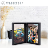 AEVETE 5x7 Picture Frames Double Hinged Wood Folding Photo Frames Vertical with Real Glass Front, Black AEVETE