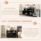 Giantex Cat Litter Box Enclosure - Cat Washroom Hidden Furniture with Front Entry, Cat Scratcher, 2-Door Storage Cabinet, 2 Compartments, Air Vents, Metal Frame, Wooden Pet Crate House (Black) Giantex