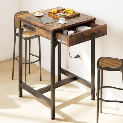 ODK 24 inch Bar Table with Power Outlets, Bar Height Pub Table, Counter Height Bar Table, High Top Kitchen & Dining Counter Tables with Sturdy Legs & Easy-to-Clean Top, Indoor use, Vintage