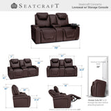 Seatcraft Concerto Heat & Massage, Italian Leather Loveseat w/Storage Console, Power Headrest, Power Recline, Brown Seatcraft