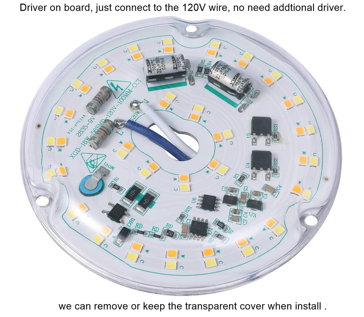 Ledytech 3.93'' LED Retrofit Light Kit for Ceiling Flush Light Ceiling Fan Light Replacement Panel PCB 18W Color Temperature Adjustable 3000K 4500K 6000K 2200LM 120V CRI90 Dimmable Ledytech