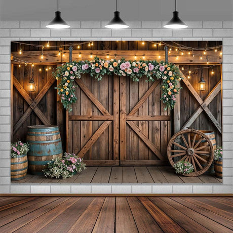 7x5ft Country Wedding Photography Backdrop Rustic Barn Door Photography Backdrop Farmhouse Pink Flower Cabin Wooden Birthday Baby Shower Wedding Bridal Party Banner Photo Booth Props Background Mtsxfy