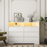GOSROMS Dresser for Bedroom, White Bedroom Dresser with LED Lights, 6 Long Drawers Dresser, Tall Wide Chest of Drawers Storage Organizer for Bedroom, Living Room, Entryway GOSROMS