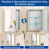 BROBIG Bathroom Medicine Cabinet with Mirror, 20x26 Recessed or Wall Mirror Medicine Cabinet with Storage Adjustable Glass Shelves, Beveled Edge Mirrored Door with Aluminum Cabinet Hinges BROBIG