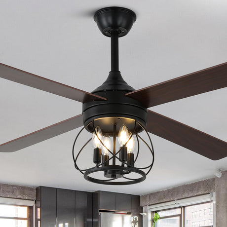 Curve Curio 52 Inch Farmhouse Ceiling Fan with Light and Remote Industrial Ceiling Fan Quiet and Reversible DC Motor Rustic Caged Chandelier Fan for Living Room Bedroom Patio (Caged Frame) Curve Curio