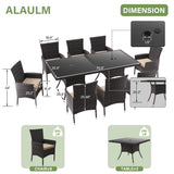 ALAULM 10 Piece Patio Dining Set All-Weather Wicker Outdoor Patio Furniture Set w/Tempered Glass Tabletop, Removable Cushions and Umbrella Hole for Patio, Backyard, Garden, Poolside (Brown) ALAULM
