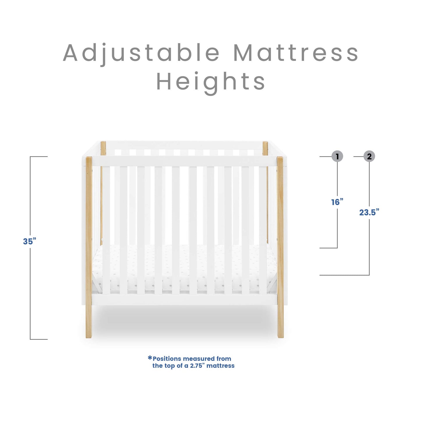 Delta Children Gio Mini Crib with 2.75" Mattress Included, Bianca White/Natural - WoodArtSupply