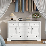 Gyfimoie Farmhouse 7 Drawer Dresser for Bedroom, Wood Chest of Drawers with 2 Doors, White Dressers with Round Metal Handle, Large Storage Dresser Organizer, Long TV Stand for Living Room, White Gyfimoie