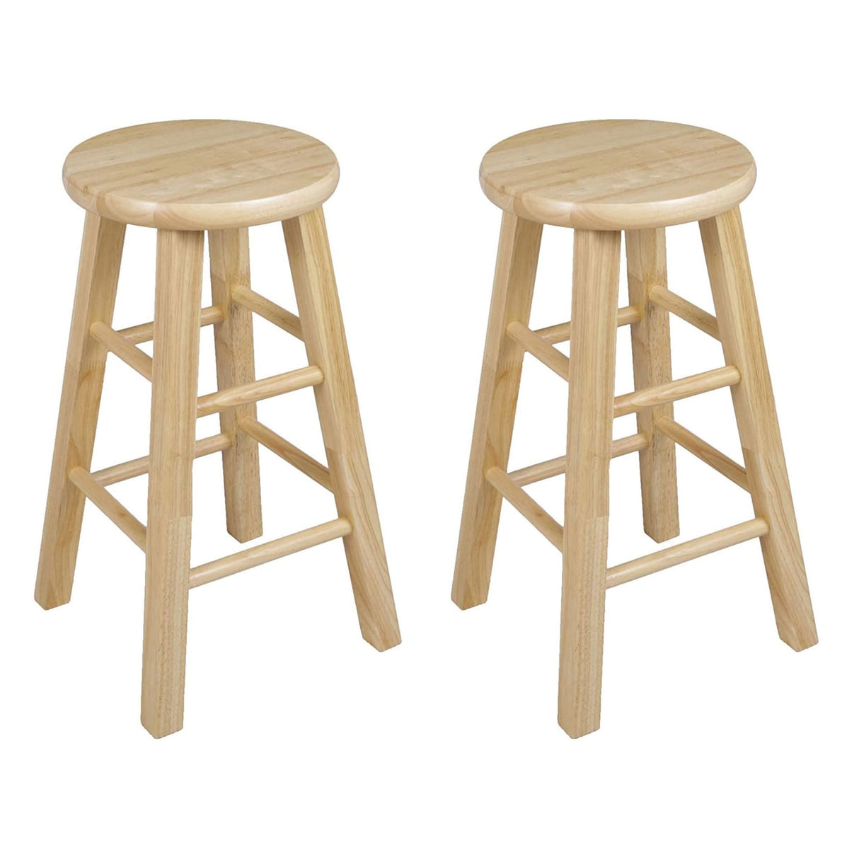 PJ Wood Classic 24 Inch Tall Round Kitchen Counter Stool Seats with Backless Design and 4 Square Legs, Natural Brown (2 Pack) PJ Wood