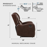 Lexicon Manual Recliner Chair, Reclining Sofa Chair, Home Theater Seating, Wall Hugger, Manual Recliner for Living Room/Office/Apartment, Easy Assembly, Brown Faux Leather Lexicon