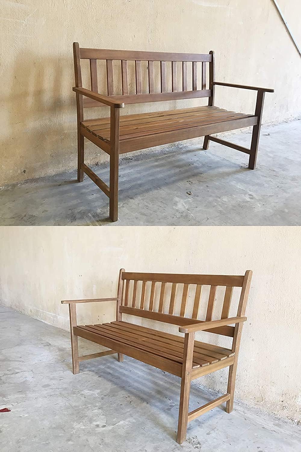 FDW Patio Garden Armrests Sturdy Acacia Front Porch Chair 705Lbs Weight Capacity Best Outdoor Wood Bench, Natural Oiled FDW