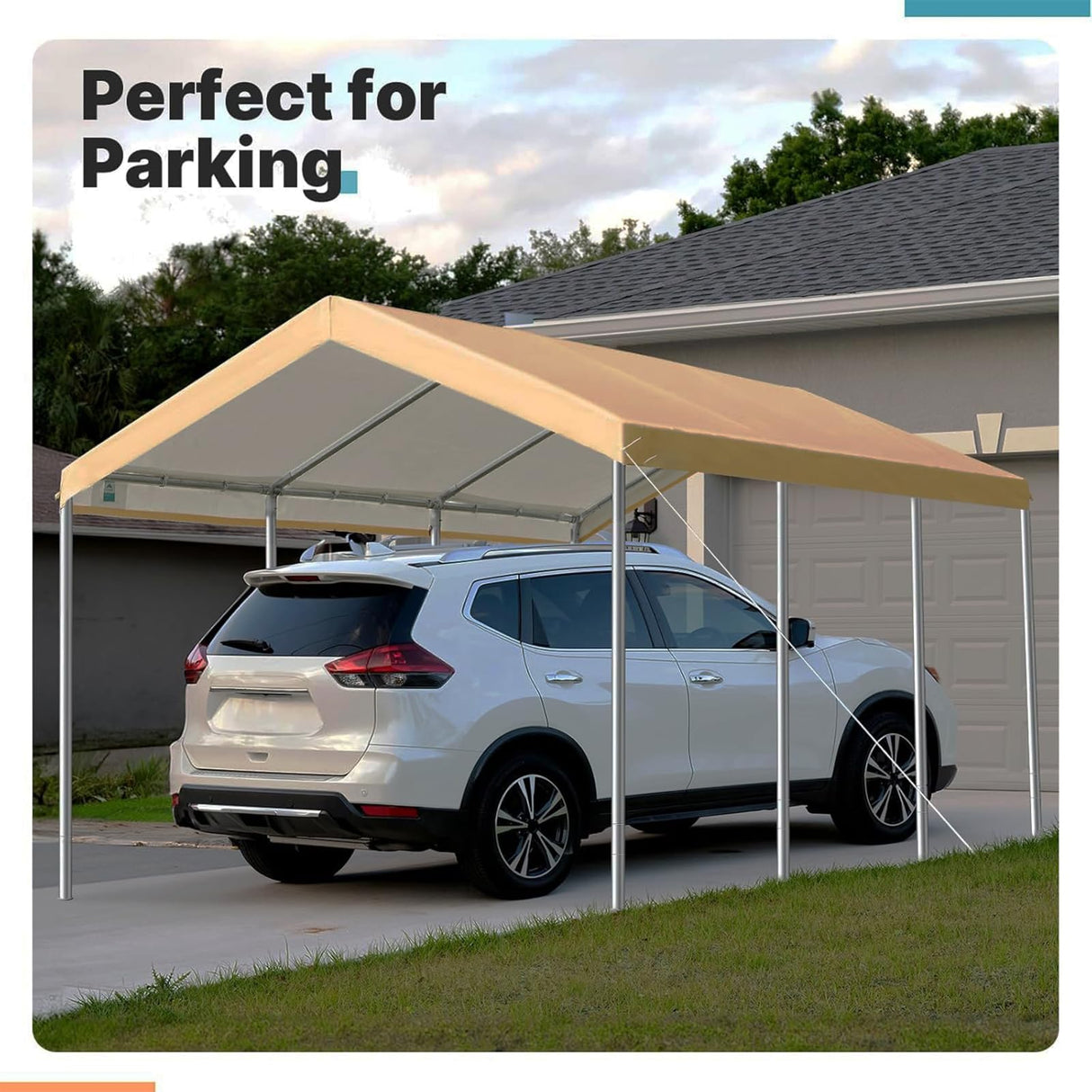 FORALEBEN Carport Replacement Canopy Cover for 10' x 20' Car Tent Top Garage Shelter Cover Tarp with Ball Bungees (Only Top Cover, Frame Not Include) Ginger FORALEBEN