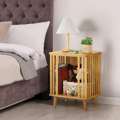 Bamboo Nightstand with Natural Texture Modern Bedsides Table Wooden End Table for Bedroom Living Room