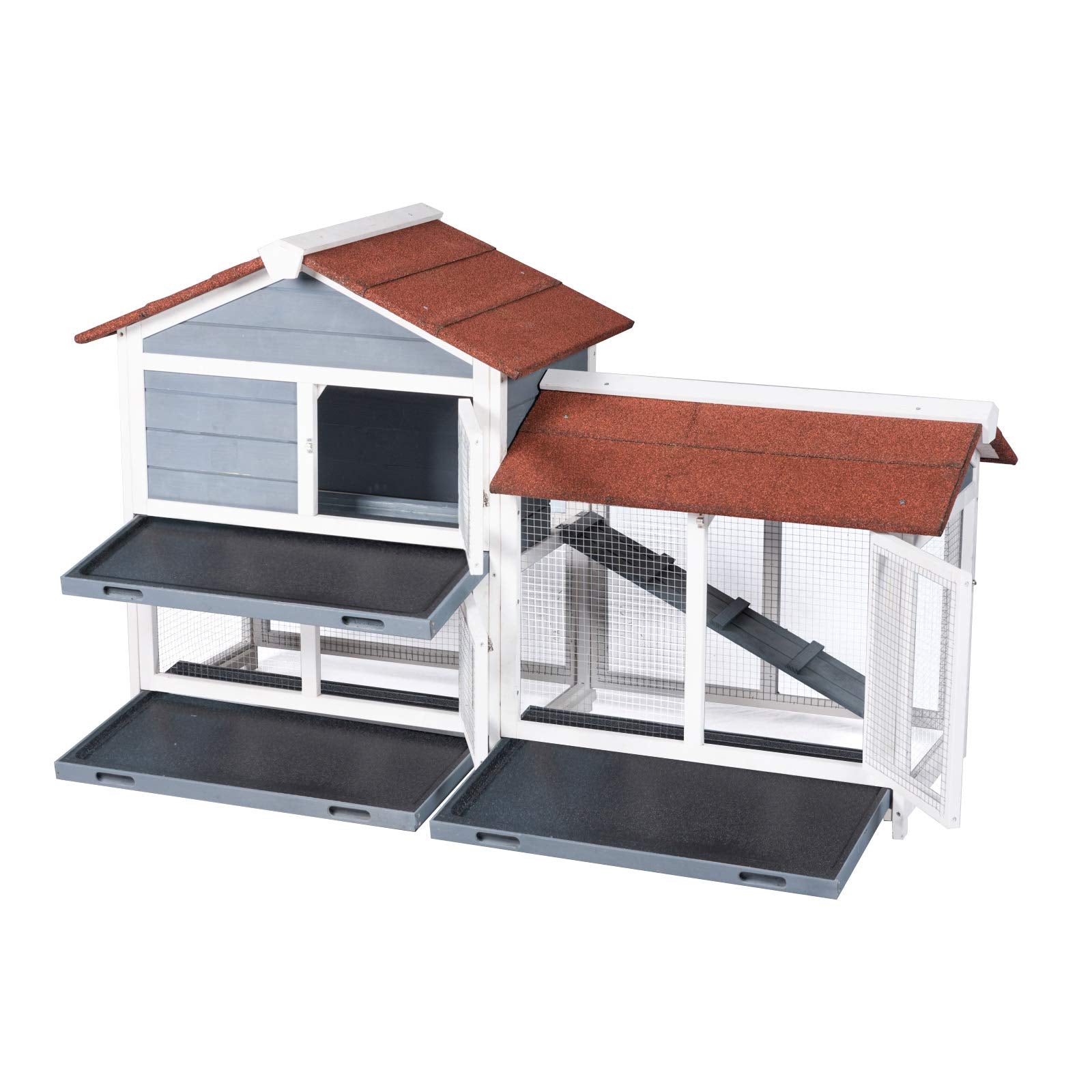 Good Life Two Floors 62" Wooden Outdoor Indoor Roof Waterproof Bunny Hutch Rabbit Cage Guinea Pig Coop PET House for Small to Medium Animals with Stairs and Cleaning Tray PET537 - WoodArtSupply