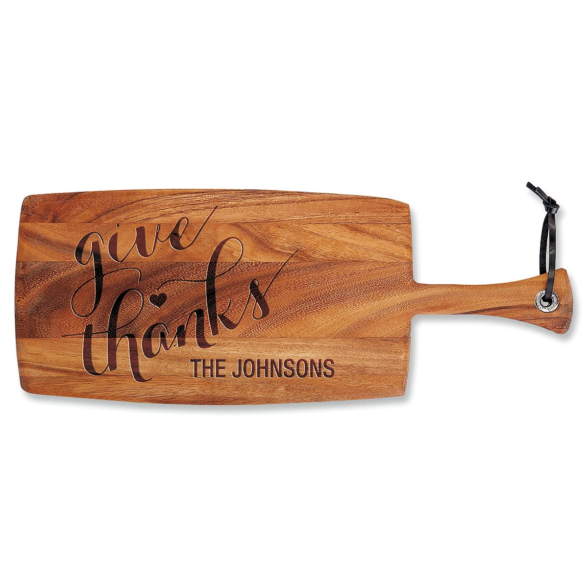 Give Thanks Personalized Acacia Wood Paddle Board - Custom Engraved 8 x 20.5-Inch Wood Chopping and Serving Boards With Leather Hanger, Wedding and - WoodArtSupply