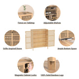 Bamboonova Shoe Cabinet, 20 Pair Farmhouse Shoe Organizer Cabinet, Freestanding Bamboo Wood Shoe Storage Cabinet with Grille Doors, 5-Tier Narrow Shoe Rack Cabinet Closet for Entryway Hallway, Natural Bamboonova