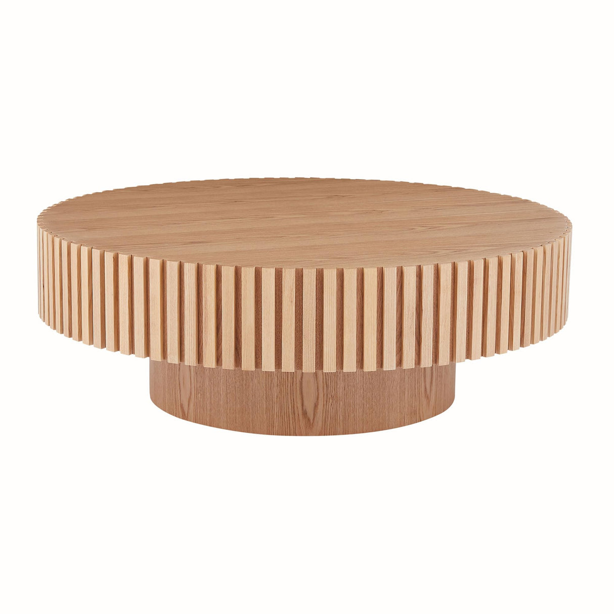 JURMALYN Round Coffee Table Wood Circle Coffee Table for Living Room Contemporary Fluted Coffee Table for Apartment, Easy Assembly ø31.49'', Wood Oak JURMALYN