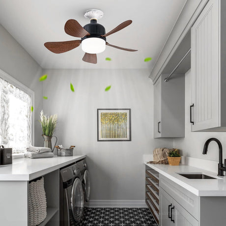 Dalouguan Socket Fan Light with Remote, 18" Wood Dimmable LED Small Ceiling Fans with Lights, 3 Colors 3000K-6500K Replacement Light Bulb Fan for Bedroom Kitchen Living Room Garage Dalouguan